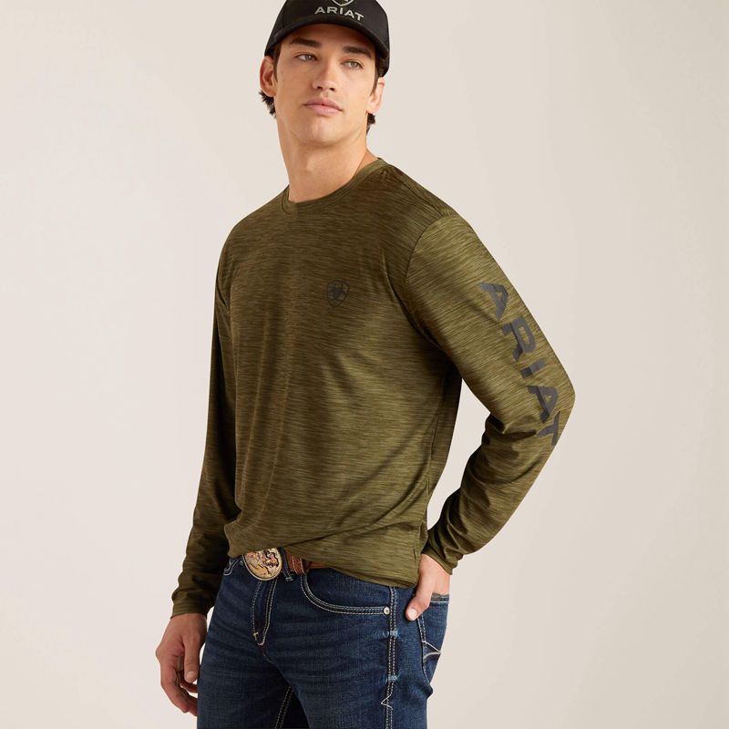 Ariat Charger Logo T-Shirt Vert Olive Homme | JQF-88158293