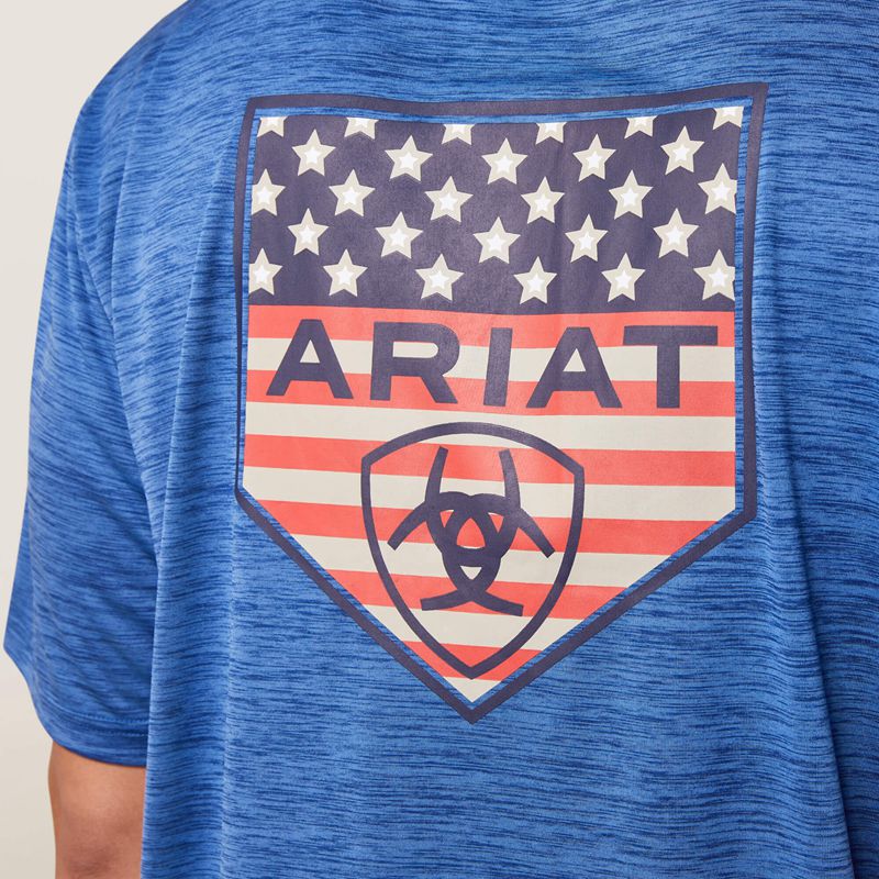 Ariat Charger Proud Shield T-Shirt Bleu Homme | MPI-25513864