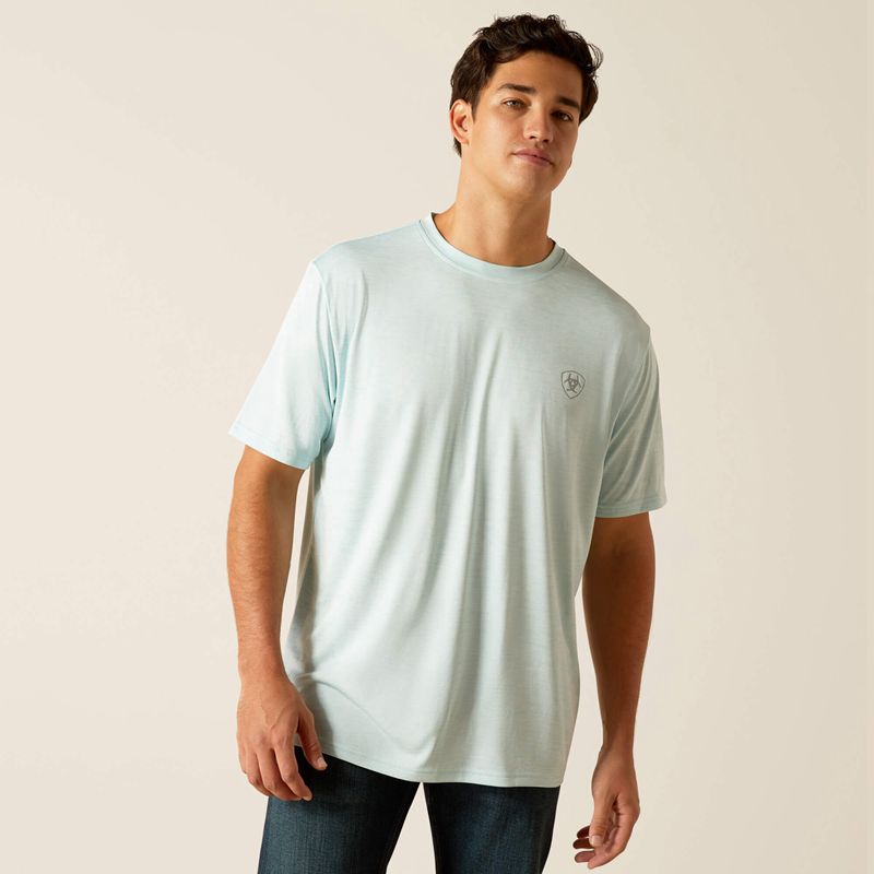 Ariat Charger Crestline T-Shirt Iced Aqua Homme | FCW-43235344