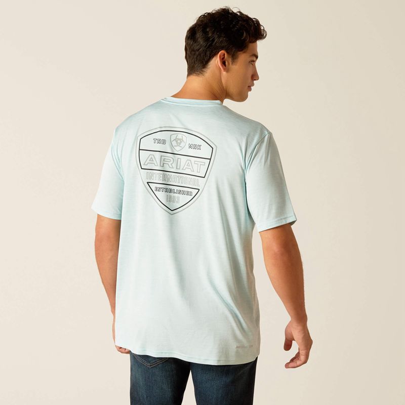 Ariat Charger Crestline T-Shirt Iced Aqua Homme | FCW-43235344