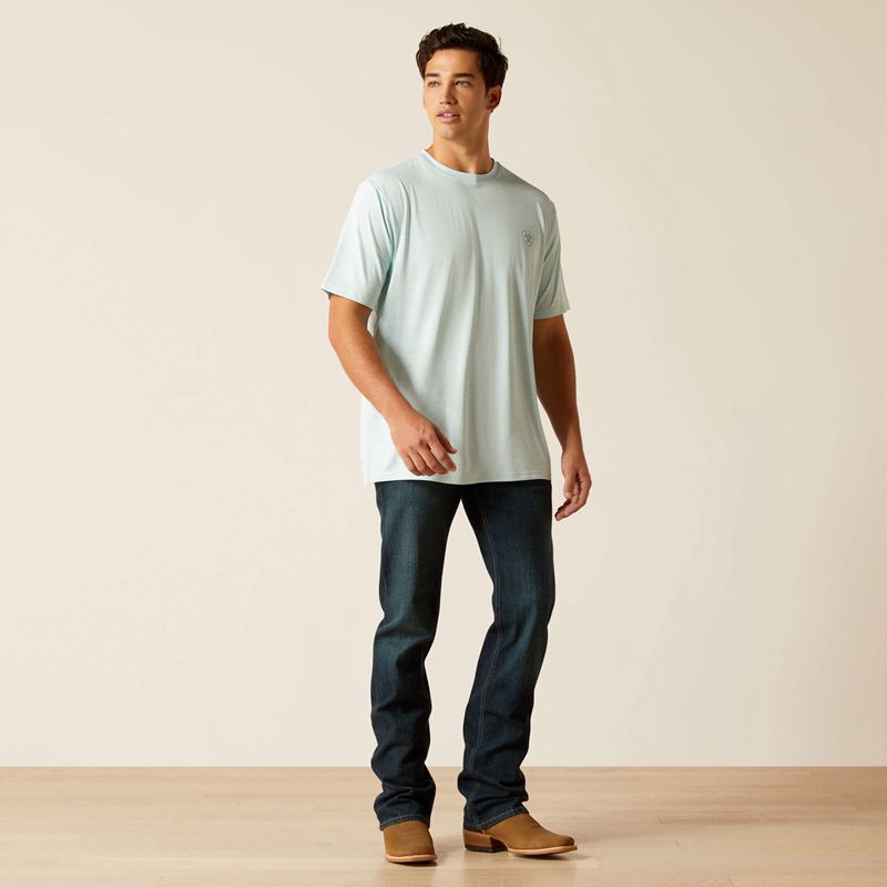 Ariat Charger Crestline T-Shirt Iced Aqua Homme | FCW-43235344