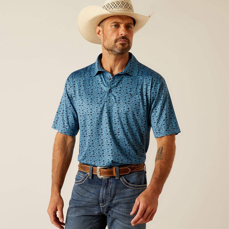 Ariat Charger 2.0 Printed Polo Bleu Homme | DAE-80508035