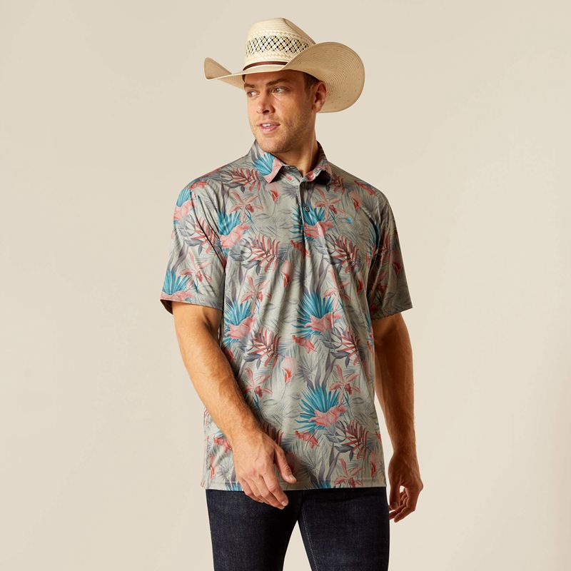 Ariat Charger 2.0 Printed Polo Grise Clair Homme | TDQ-02779402