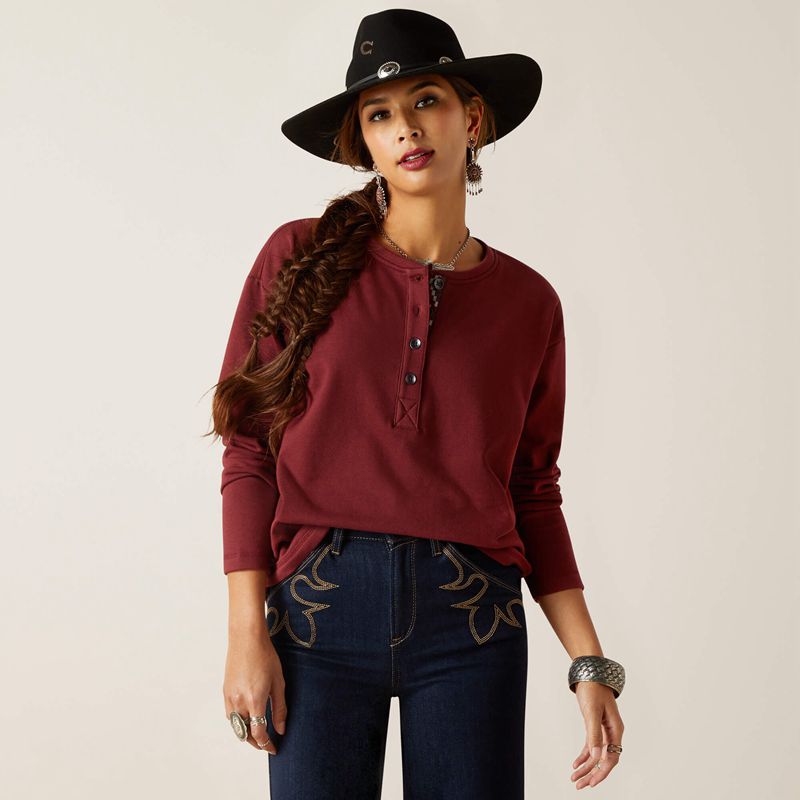 Ariat Terry Henley Sweatshirt Rouge Femme | MEX-65377714