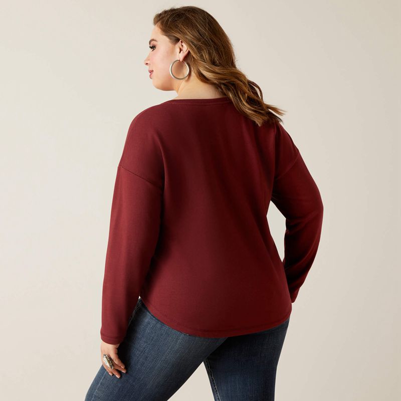 Ariat Terry Henley Sweatshirt Rouge Femme | MEX-65377714