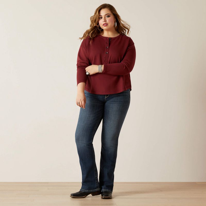 Ariat Terry Henley Sweatshirt Rouge Femme | MEX-65377714