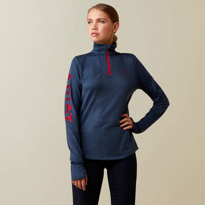 Ariat Team Gridwork 1/4 Zip Baselayer Bleu Marine Femme | FQD-34046420