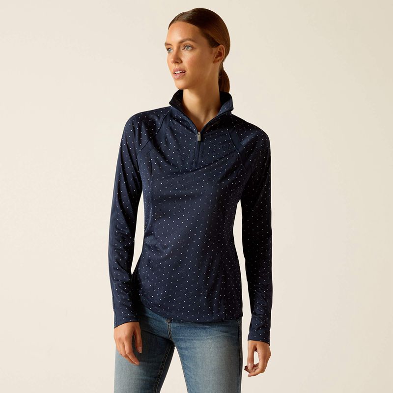 Ariat Sunstopper 3.0 1/4 Zip Baselayer Bleu Marine Femme | LLH-65445844