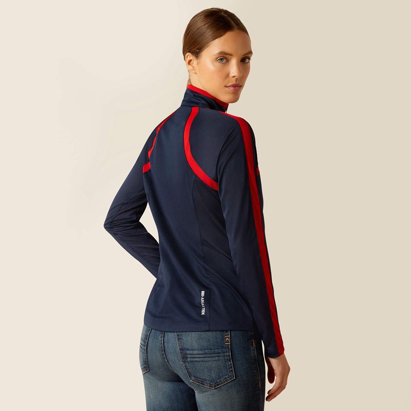 Ariat Sunstopper 3.0 1/4 Zip Baselayer Navyt/Red Femme | GXB-62503925