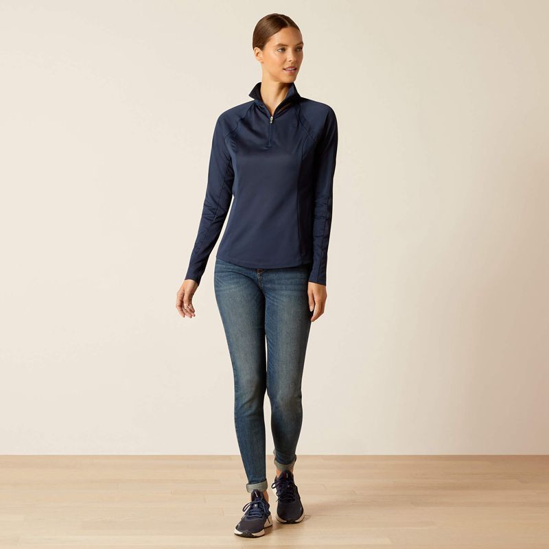 Ariat Sunstopper 3.0 1/4 Zip Baselayer Bleu Marine Femme | SZS-40569699