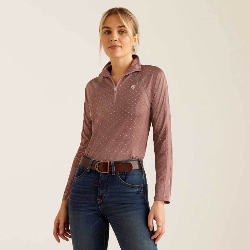 Ariat Sunstopper 3.0 1/4 Zip Baselayer Twilight Mauve Dot Femme | CZX-36458564