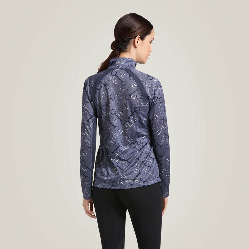 Ariat Sunstopper 2.0 1/4 Zip Baselayer Charcoal Bit Print Femme | UZZ-26980410