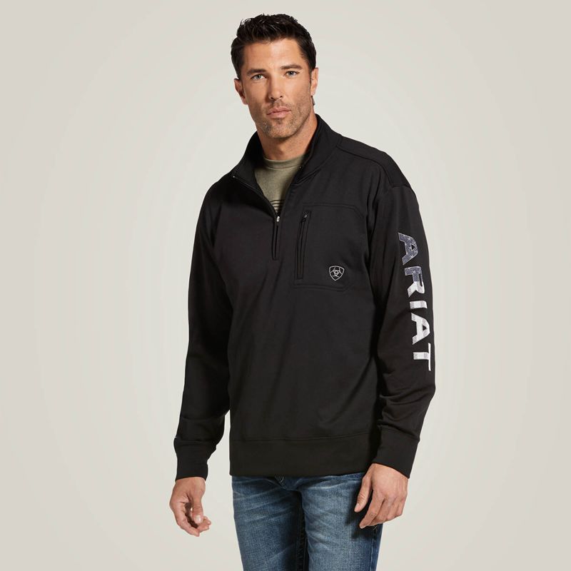 Ariat Team Logo 1/4 Zip Sweatshirt Black/Americana Homme | YTY-88228006