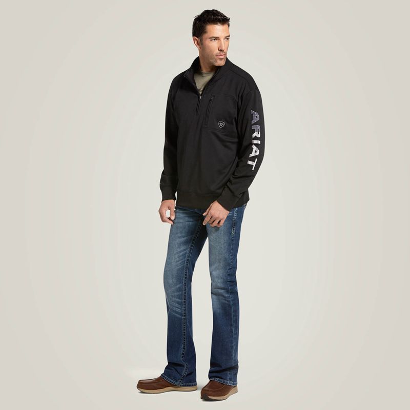 Ariat Team Logo 1/4 Zip Sweatshirt Black/Americana Homme | YTY-88228006