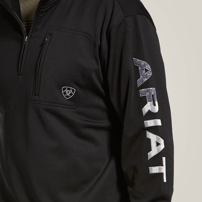 Ariat Team Logo 1/4 Zip Sweatshirt Black/Americana Homme | YTY-88228006