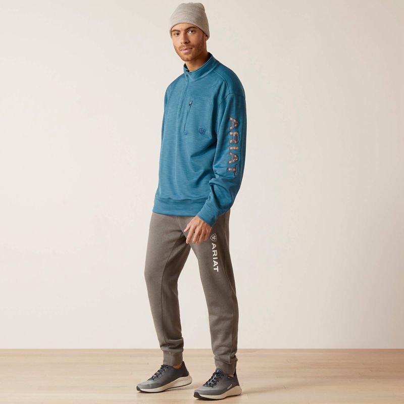 Ariat Team Logo 1/4 Zip Sweatshirt Bleu Homme | BSK-87598737