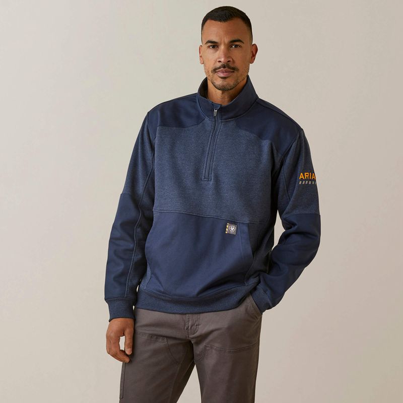 Ariat Rebar Workman Duracanvas 1/4 Zip Sweatshirt Bleu Marine Bleu Marine Homme | PWS-63846001