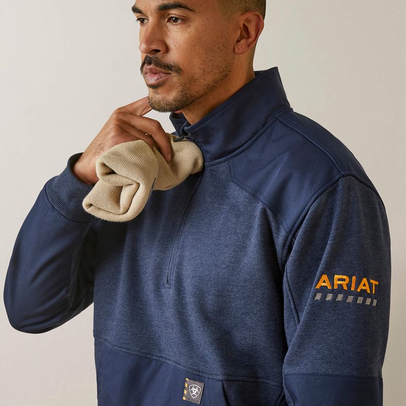 Ariat Rebar Workman Duracanvas 1/4 Zip Sweatshirt Bleu Marine Bleu Marine Homme | PWS-63846001