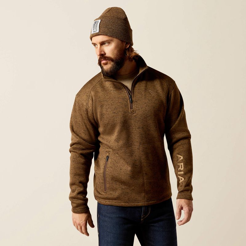 Ariat Caldwell Logo 1/4 Zip Sweater Marron Foncé Homme | ICE-27000876