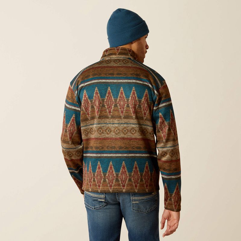 Ariat Caldwell Full Zip Sweater Oxford Tan Southwest Print Homme | DMI-05393104