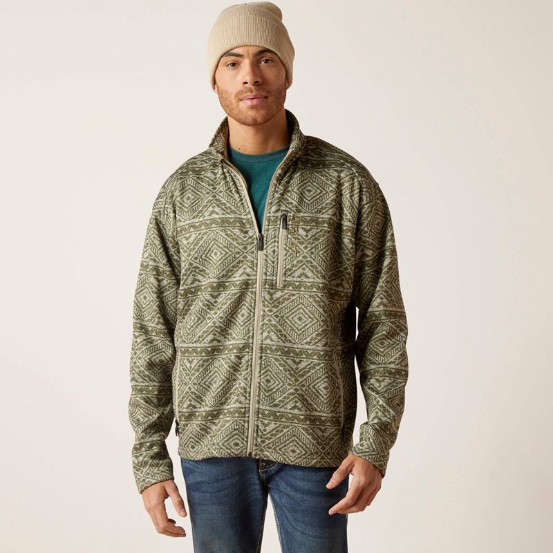 Ariat Caldwell Full Zip Sweater Vert Olive Homme | BGE-59646546