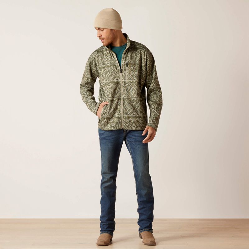 Ariat Caldwell Full Zip Sweater Vert Olive Homme | BGE-59646546