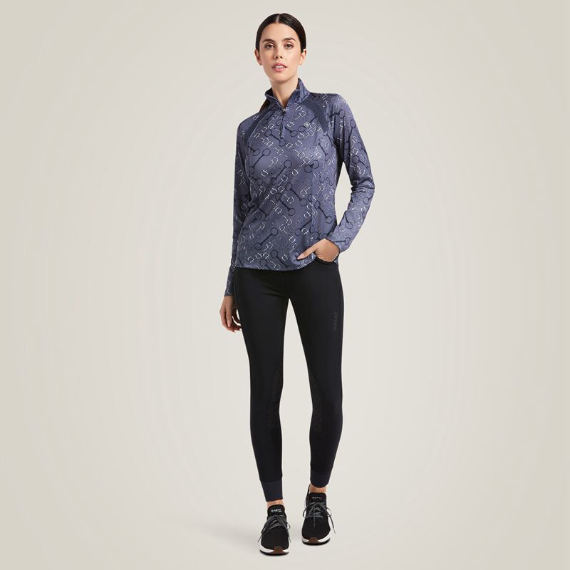 Ariat Sunstopper 2.0 1/4 Zip Baselayer Charcoal Bit Print Femme | UZZ-26980410