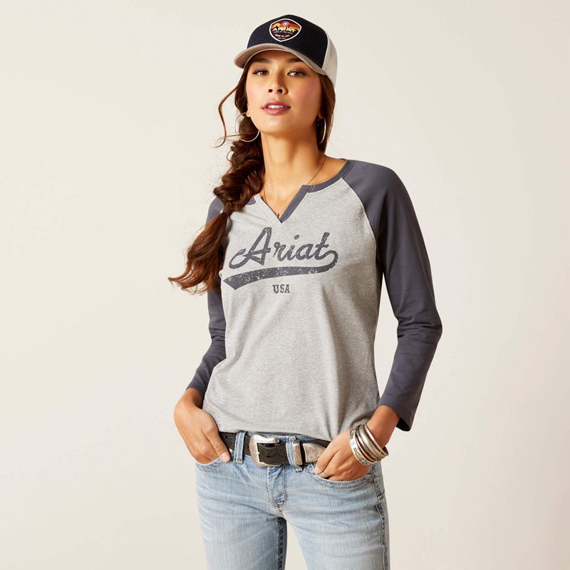 Ariat Split Neck Grise Femme | QOZ-67505856