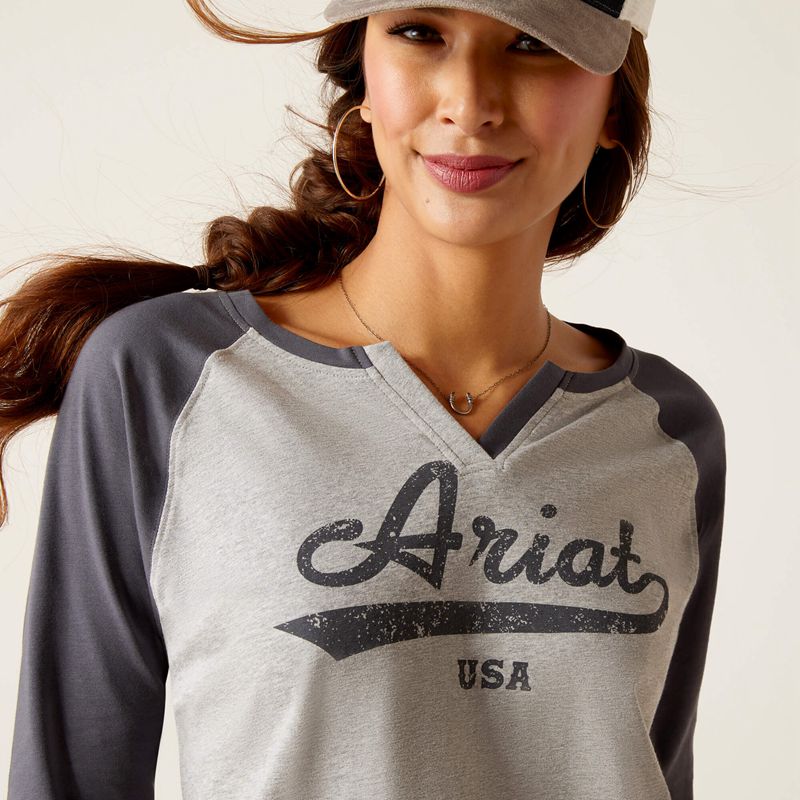 Ariat Split Neck Grise Femme | QOZ-67505856