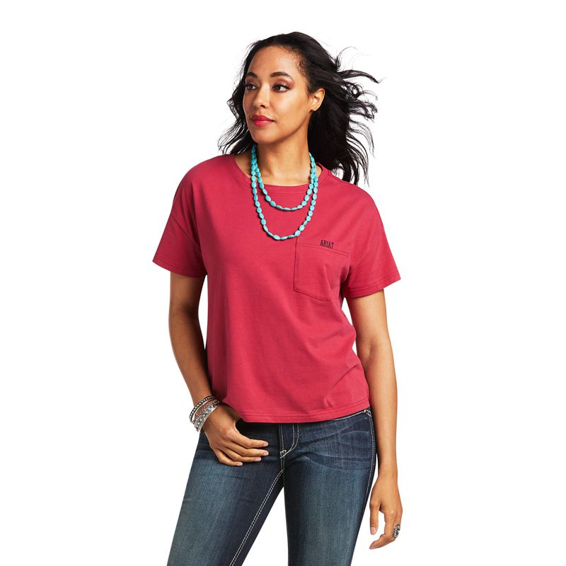 Ariat Rodeo Show Tee Rouge Femme | HSB-28351529