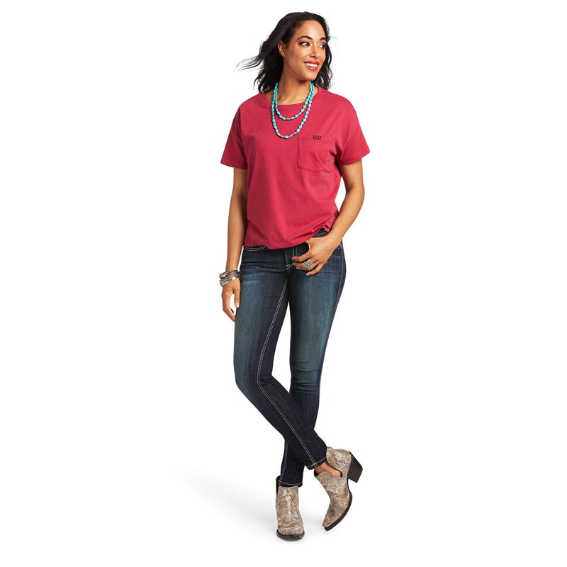 Ariat Rodeo Show Tee Rouge Femme | HSB-28351529