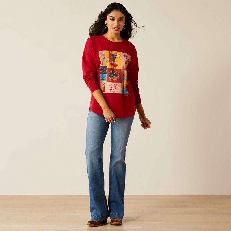 Ariat Roadside Oversized Shirt Rouge Femme | BYB-16588062