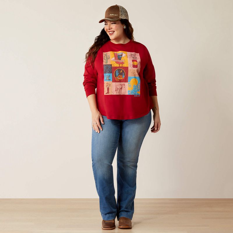 Ariat Roadside Oversized Shirt Rouge Femme | BYB-16588062