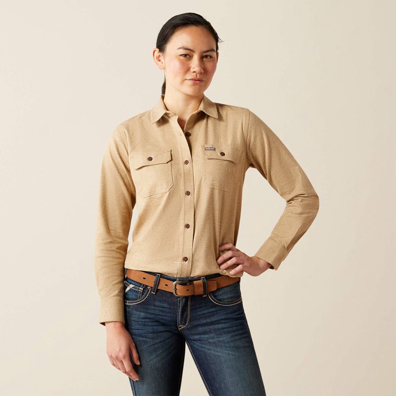 Ariat Rebar Flannel Tunic Oatmeal Heather Femme | SLC-09153862