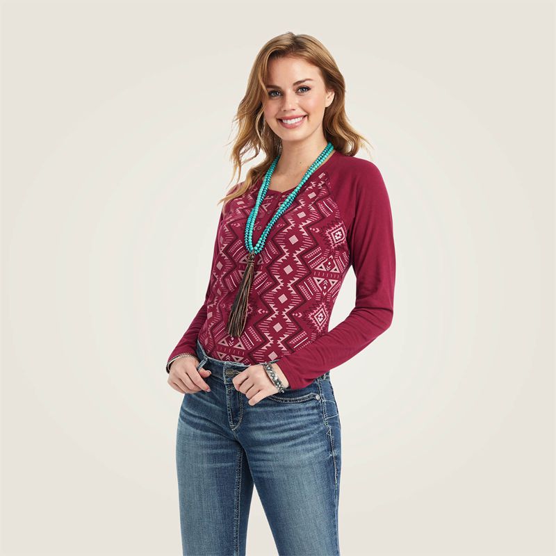 Ariat Real Printed Henley Shirt Rouge Femme | GFQ-43779174