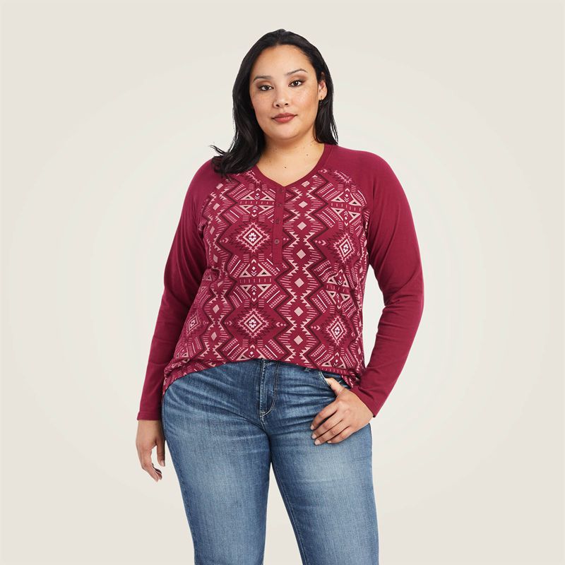 Ariat Real Printed Henley Shirt Rouge Femme | GFQ-43779174