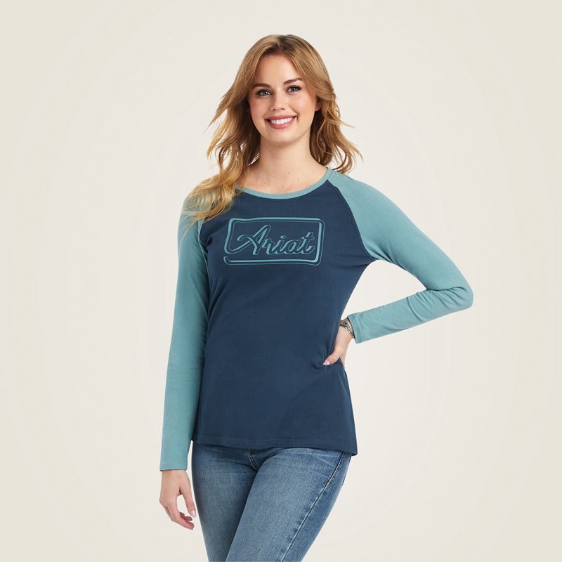 Ariat Real Baseball Shirt Midnight Navy/Arctic Femme | PXQ-56127522