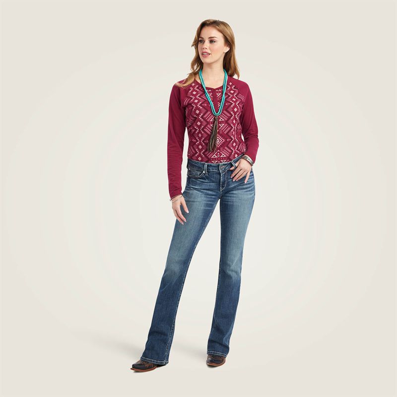 Ariat Real Printed Henley Shirt Rouge Femme | GFQ-43779174