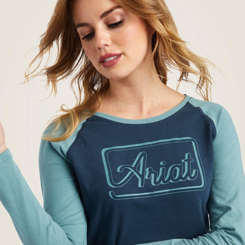 Ariat Real Baseball Shirt Midnight Navy/Arctic Femme | PXQ-56127522