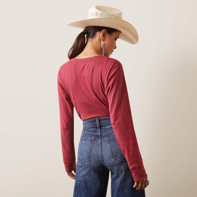 Ariat Pointelle Henley Top Rouge Femme | MRC-05745059