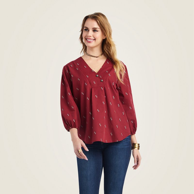 Ariat Peasant Top Chimayo Blouse Chimayo Dobby Femme | GHK-36652611