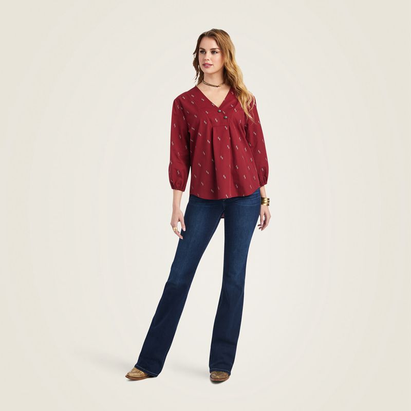 Ariat Peasant Top Chimayo Blouse Chimayo Dobby Femme | GHK-36652611