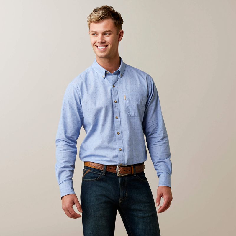 Ariat Wrinkle Resist Dots Stretch Modern Fit Shirt Bleu Homme | CMG-77252808