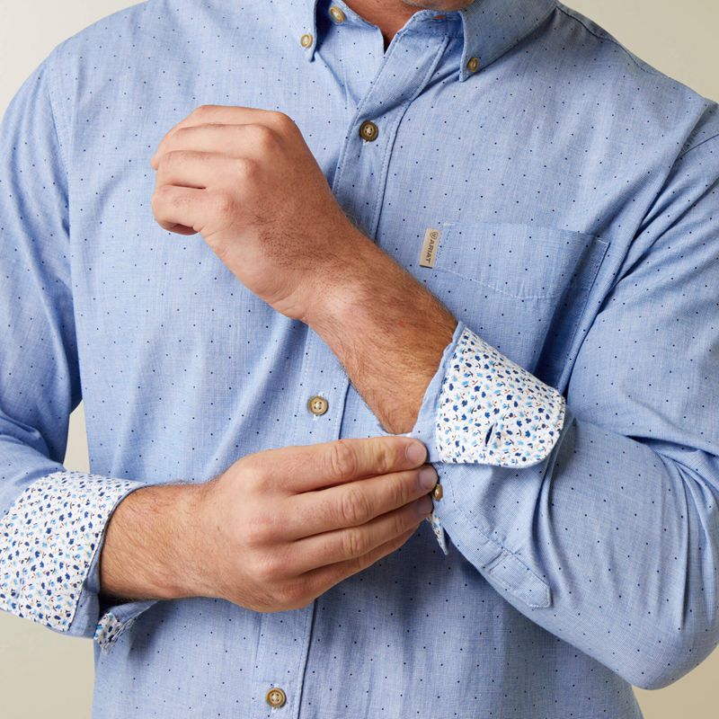 Ariat Wrinkle Resist Dots Stretch Modern Fit Shirt Bleu Homme | CMG-77252808