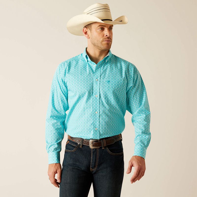 Ariat Wrinkle Free Stanley Classic Fit Shirt Paon Bleu Homme | IRG-80025291