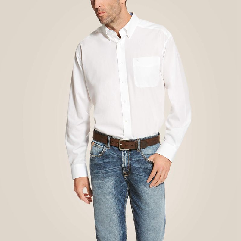 Ariat Wrinkle Free Solid Shirt Blanche Homme | DDF-31958867