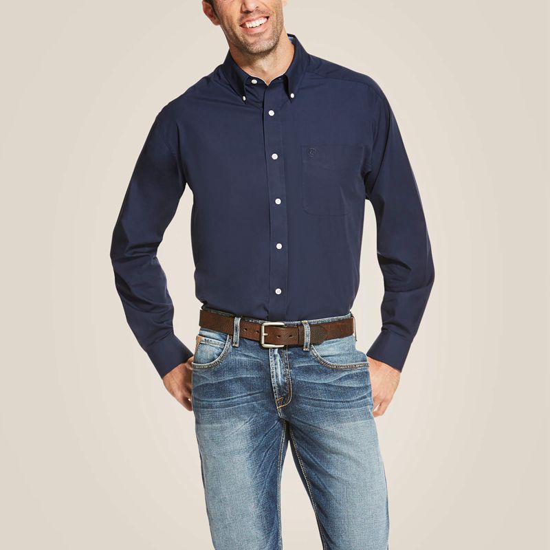 Ariat Wrinkle Free Solid Shirt Bleu Marine Bleu Homme | GHH-53864110