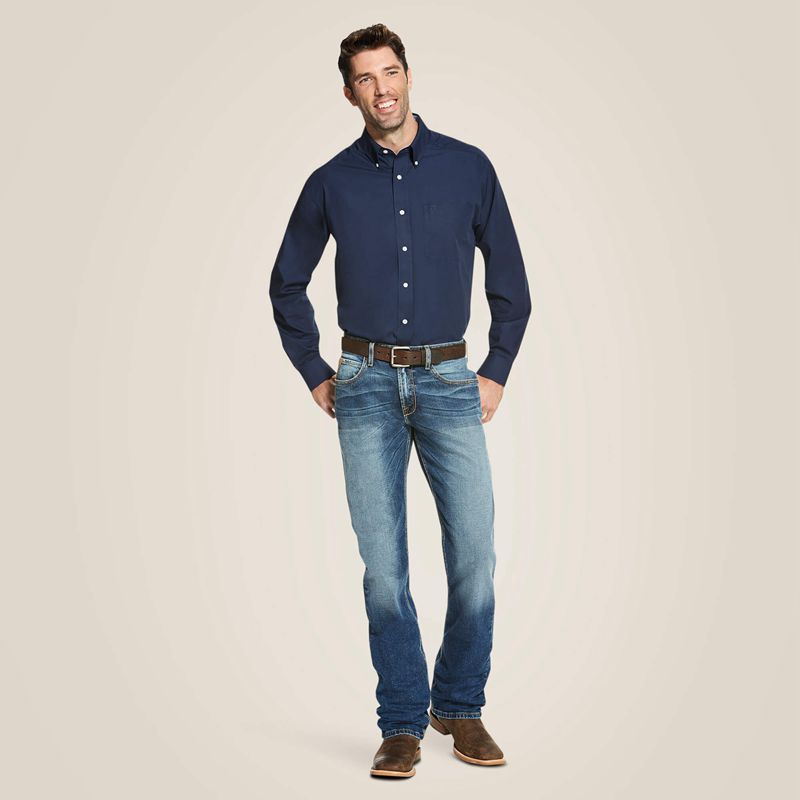 Ariat Wrinkle Free Solid Shirt Bleu Marine Bleu Homme | GHH-53864110