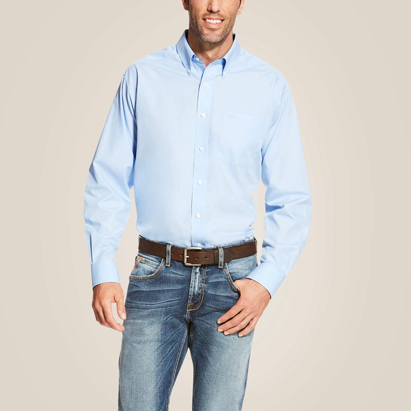 Ariat Wrinkle Free Solid Shirt Bleu Clair Homme | FGE-68380700