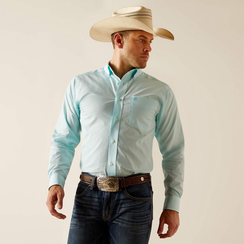 Ariat Wrinkle Free Shepard Fitted Shirt Bleu Homme | NQQ-19015501